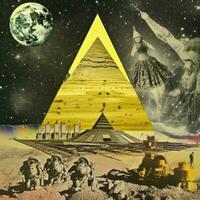 pyramide lune chat abstrait collage album Jaune rétro ancien surréaliste illustration photo