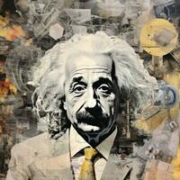 Einstein visage abstrait collage album Jaune rétro ancien surréaliste illustration photo