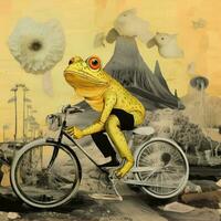 grenouille bicyclette balade abstrait collage album Jaune rétro ancien surréaliste illustration photo