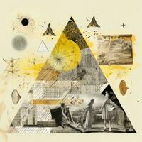 pyramide lune chat abstrait collage album Jaune rétro ancien surréaliste illustration photo