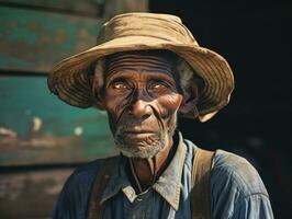 africain américain homme de le de bonne heure années 1900 coloré vieux photo ai génératif