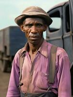 africain américain homme de le de bonne heure années 1900 coloré vieux photo ai génératif