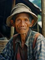 asiatique homme de le de bonne heure années 1900 coloré vieux photo ai génératif