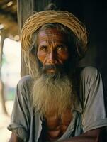 asiatique homme de le de bonne heure années 1900 coloré vieux photo ai génératif