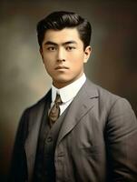 asiatique homme de le de bonne heure années 1900 coloré vieux photo ai génératif