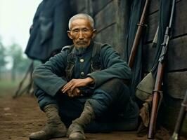 asiatique homme de le de bonne heure années 1900 coloré vieux photo ai génératif