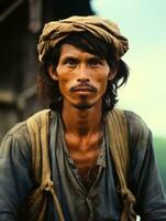 asiatique homme de le de bonne heure années 1900 coloré vieux photo ai génératif