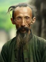 asiatique homme de le de bonne heure années 1900 coloré vieux photo ai génératif