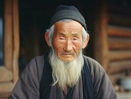 asiatique homme de le de bonne heure années 1900 coloré vieux photo ai génératif