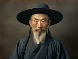 asiatique homme de le de bonne heure années 1900 coloré vieux photo ai génératif