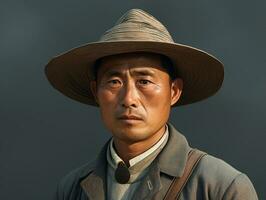 asiatique homme de le de bonne heure années 1900 coloré vieux photo ai génératif