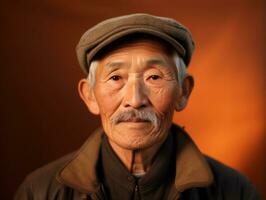 asiatique homme de le de bonne heure années 1900 coloré vieux photo ai génératif