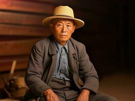 asiatique homme de le de bonne heure années 1900 coloré vieux photo ai génératif