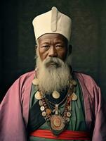 asiatique homme de le de bonne heure années 1900 coloré vieux photo ai génératif