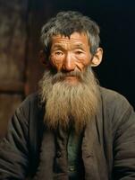 asiatique homme de le de bonne heure années 1900 coloré vieux photo ai génératif