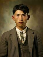 asiatique homme de le de bonne heure années 1900 coloré vieux photo ai génératif