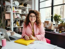 réussi grande taille entrepreneur à sa bureau ai génératif photo