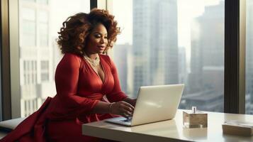 réussi grande taille entrepreneur à sa bureau ai génératif photo