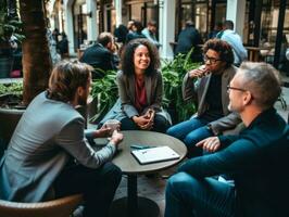 diverse groupe de affaires professionnels est engagé dans une réflexion session ai génératif photo