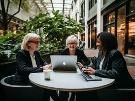 diverse groupe de affaires professionnels est engagé dans une réflexion session ai génératif photo