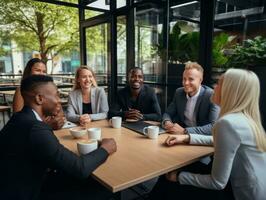 diverse groupe de affaires professionnels est engagé dans une réflexion session ai génératif photo