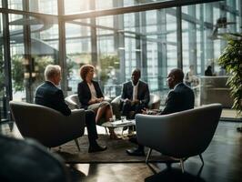 diverse groupe de affaires professionnels est engagé dans une réflexion session ai génératif photo