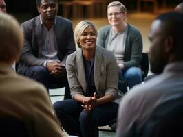 diverse groupe de affaires professionnels est engagé dans une réflexion session ai génératif photo