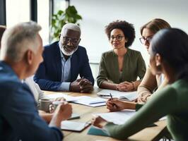 diverse groupe de affaires professionnels est engagé dans une réflexion session ai génératif photo