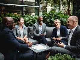 diverse groupe de affaires professionnels est engagé dans une réflexion session ai génératif photo