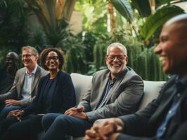 diverse groupe de affaires professionnels est engagé dans une réflexion session ai génératif photo