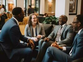 diverse groupe de affaires professionnels est engagé dans une réflexion session ai génératif photo