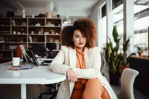 élégant grande taille femme directeur dans une professionnel tenue ai génératif photo