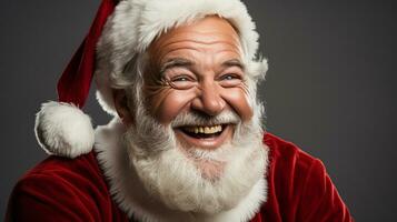 jovial en riant Père Noël clause habillé homme portant une Père Noël chapeau et rouge veste. génératif ai. photo