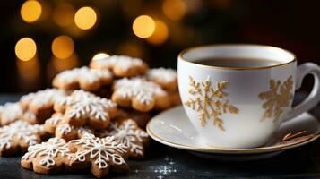 Noël biscuits. délicieux traite, de fête décorations, et une tasse de cacao photo