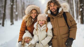 Parents et les enfants luge vers le bas neigeux colline ensemble photo