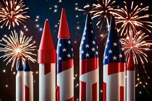 quatre fusées avec américain drapeaux sur eux. généré par ai photo