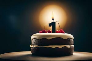 anniversaire gâteau avec un bougie sur Haut. généré par ai photo