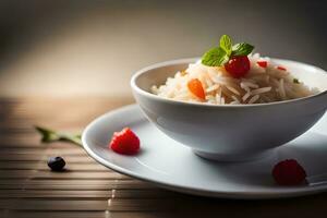 riz avec baies et menthe. généré par ai photo