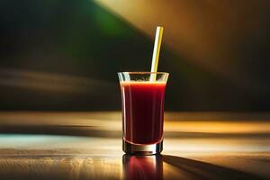 une verre de rouge jus avec une paille. généré par ai photo