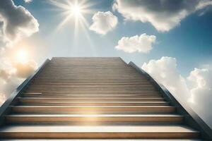 escaliers de premier plan à le ciel avec des nuages dans le Contexte. généré par ai photo