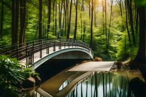 pont dans le forêt. généré par ai photo