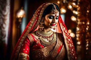 une magnifique Indien la mariée dans traditionnel tenue. généré par ai photo