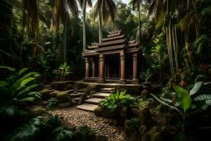 une petit temple dans le milieu de une jungle. généré par ai photo