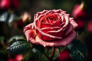 une proche en haut de une rose Rose. généré par ai photo