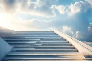 une ensemble de escaliers de premier plan à le ciel. généré par ai photo