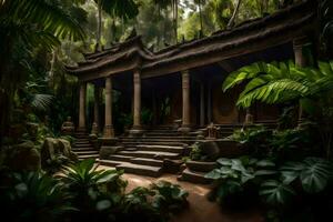 une petit temple dans le jungle. généré par ai photo