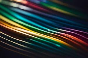une arc en ciel coloré câble avec une noir Contexte. généré par ai photo