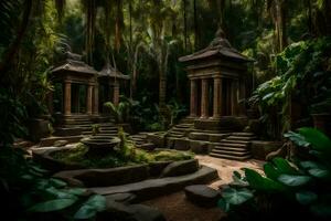 une jungle temple dans le milieu de le forêt. généré par ai photo