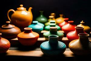 coloré des vases sur une en bois tableau. généré par ai photo