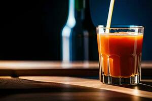 une verre de Orange jus avec une paille. généré par ai photo